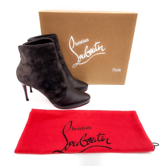 Christian Louboutin Gaetanina 85 Dark Brown Leather Suede Heeled Zip Boots EU 37 - Picture 11 of 11